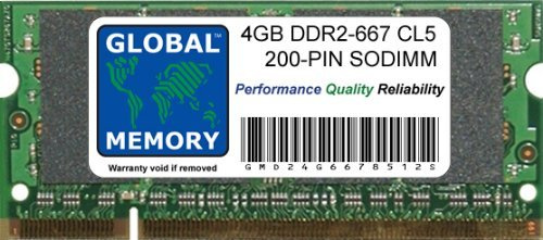 GLOBAL MEMORY 4GB DDR2 667MHz PC2-5300 200-PIN SODIMM Memoria RAM para Ordenador PORTÁTILES/NOTEBOOKS