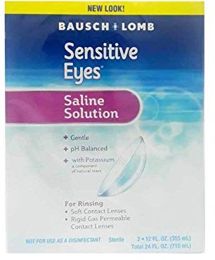 Bausch + Lomb Sensitive Eyes Saline Solution, for Soft Contact Lenses, pH Balanced with Potassium, 2 x 12 fl oz