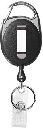 Porte-badge enrouleur noir avec mousqueton, clip de ceinture pour porte-carte, porte-badge, clés, mousqueton porte-clé avec clip en métal et boucle en vinyle