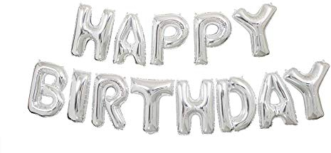 Unique-14 Silver Foil Balloon Letter Banner Globo de papel de aluminio plateado de 35,56 cm | Kit de pancarta con texto Happy Birthday, color plata, 4,3 m (53680)