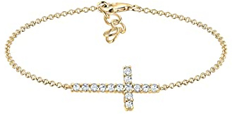 Elli Armband Damen Kreuz Motiv Schlicht mit Kristallen | 925 Sterling Silber vergoldet