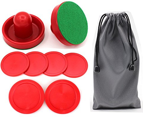 Qtimal Home standard lufthockeypaddlar och 2 storlekar puckar liten storlek för barn stor storlek för vuxna bra mål handtag pushers ersättningstillbehör för spelbord (2 slag 6 puckpaket)