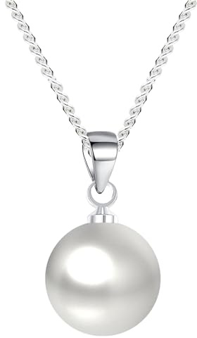 MYA art Damen Halskette Kette 925 Sterling Silber mit Perlen Anhänger 10mm 45cm Perlenkette Perlenahnänger Weiß MYASIKET-15B