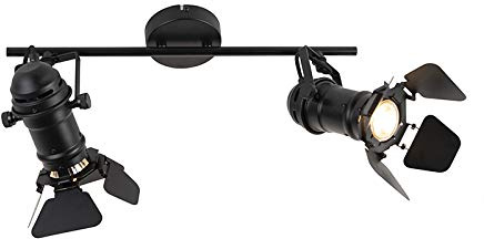 Qazqa - Industrial Spotlight Ceiling Black 2-Light with Flaps - Movie- - Industrial - Suitable for LED GU10 | 2 Way Light - Stainless Steel Surface-Mounted spotway Light - Suitable for Living Room I