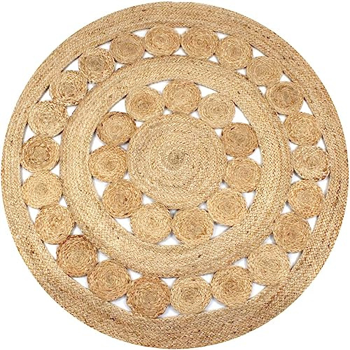 vidaXL Teppich Design Flechtmuster Handgefertigt Jute 150cm Rund Wohnzimmer