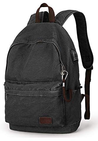 Muzee Canvas School Backpack with 15.6 inch Laptop for Men Women, Lightweight Anti-Theft Travel Daypack College Student Backpack Mit USB Charging Port
