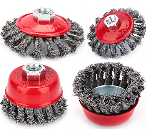 Zerone Drahtbürste Winkelschleifer, 4Stk Schleifbürste Winkelschleifer Scheibenbürste Drahtbürste Topfbürste Set Ø 75 mm M14DE (4 Zoll)