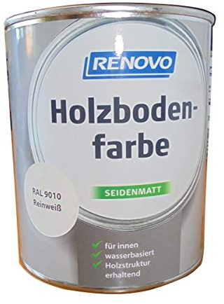 Renovo 750 ml Holzbodenfarbe RAL 9010 Reinweiß Seidenmatt, für Innen