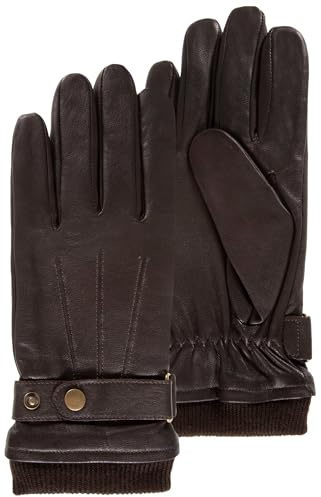 Isotoner Gants homme tactiles en cuir de chèvre pleine fleur - doublés polaire, 9=L, marron