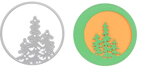 Stanzenshop Stanzschablone Drei Tannenbäume in rundem Rahmen, Stanzschablone Weihnachtsbaum, Stanzschablone Weihnachten, Stanzformen, Schablonen, Scrapbooking
