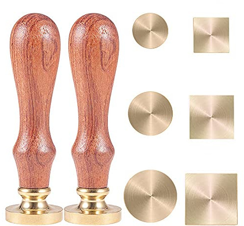 craspire Retro Wachssiegelstempelset, 6 Stück Leer Abnehmbar Stempelkopf Abdichten 2Stk. Holzgriff Wachssiegel-Stempel-Kit Für Hochzeitseinladungskarten Briefe Umschläge