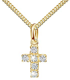 JEVELION Kreuz-Anhänger Symbol für Damen, Herren und Kinder als Kettenanhänger Gold-Kreuz 333 Gold 8 Karat mit 6X Zirkonia + Schmuck-Etui. Mit Kette oder ohne Kette zur Auswahl.