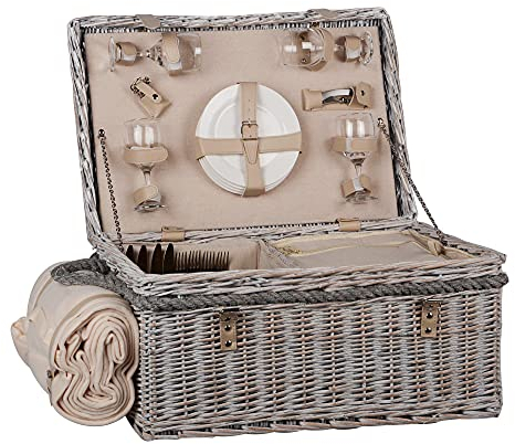 UNUS Picknick Set für 4 Personen mit Picknickkorb, Picknickdecke, Besteck und Geschirr