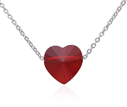 Collier en argent 925 avec pendentif en forme de cœur en cristal Swarovski rouge pour la fête des mères ou un cadeau d'anniversaire pour femmes et filles, Argent sterling, Swarovski