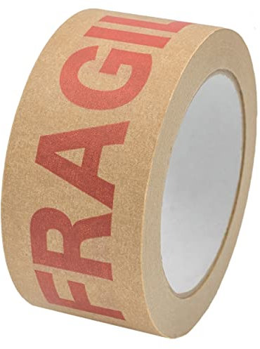 NATEE® Strong Paper Packaging Tape | Eco-Friendly | Fully Recyclable | Fragile Printed Kraft Paper for Packing Parcels and Boxes | Brown Paper Packaging for Moving House | 50m x 50mm Width | 1 Roll
