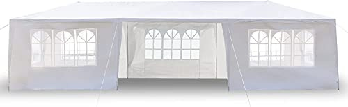 Soniker 10' x 30' Outdoor Canopy Tent White Waterproof Camping Gazebo Storage Shelter Pavilion Cater for Party Wedding Events BBQ (10x30ft, 8 Removable Sidewalls Included 2 Doors)