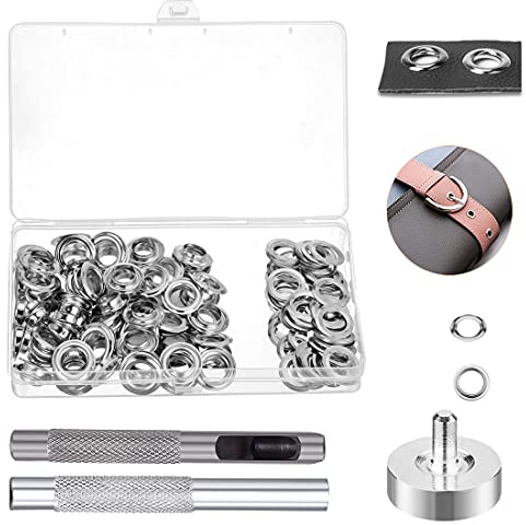 Ojetes Metalicos,Ojales Scrapbooking 100 Piezas 6mm Kit de Herramienta de Ojetes Ojal Acero Inoxidable Herramienta de Montaje de Arandela con Caja de Almacenamiento Ojetes para Toldos