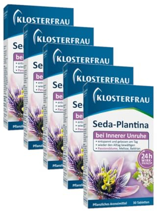 Klosterfrau Seda-Plantina Tabletten | 5 x 30 Stück | Bei Innerer Unruhe | 24 h Wirkprinzip