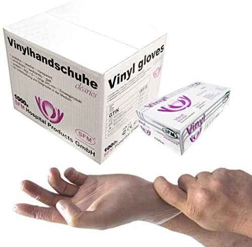 SFM ® CLEARIES Vinyl : S, M, L, XL klar puderfrei Einmalhandschuhe Einweghandschuhe Untersuchungshandschuhe Vinylhandschuhe L (1000)