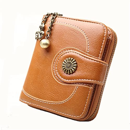 FJZFXKZL Portemonnaie Damen Frauen Vintage Brieftaschen Gefettete Leder Blume Damen Zipper Münze Geldbörse Weibliche Kleine Kupplung Geld Tasche Kreditkartenhalter Brieftasche