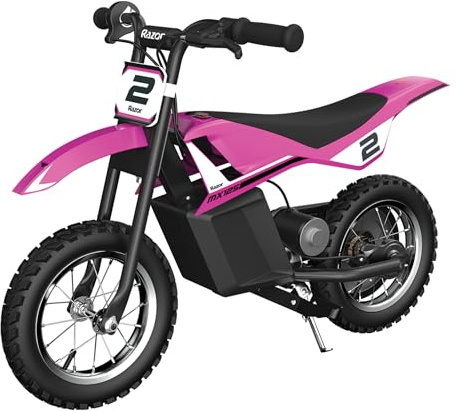 Rakhyvel barn elektrisk motorcykel – MX125 Dirt raket cykel för barn 7+ med 8 mph maxhastighet och 40 minuters körtid, upp till 5 mils räckvidd, 100 W åktur med 12 V 5 Ah batteri och 12 tum