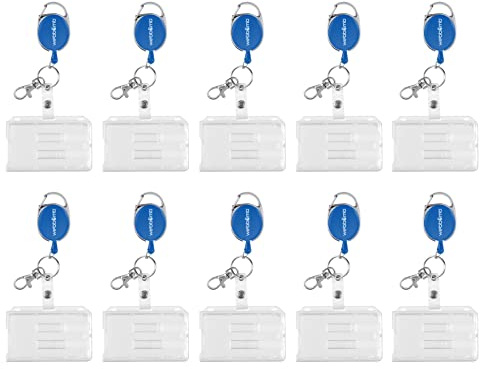 WEBBOMB® 10er-Set Ausweishalter Kartenhülle Ausweishülle 10x Kartenhalter aus Hartplastik für Ausweise & Karten mit reißfester 70 cm Ausweis JoJo-Schnur Karabiner Schlüsselring + Metall Gürtelclip