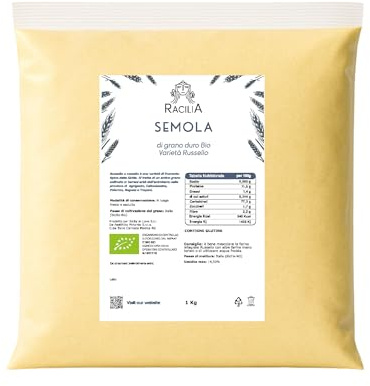 Farina di Semola di Grano Duro Bio Russello - Grano Antico 100% Siciliano e Biologico - Ricco di Fibre e Proteine - 1kg