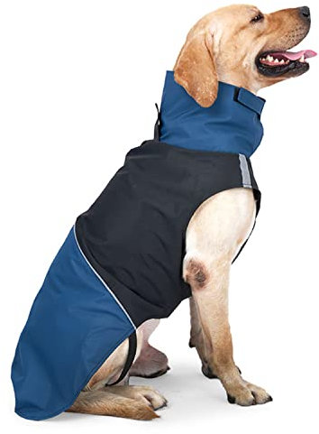 Wasserdichter Hundemantel, warme winddichte Jacke für Haustiere, Hunde-Regenmantel, wasserdicht, leicht, reflektierend, Haustierweste für kleine, mittelgroße und große Hunde, Blau mit Schwarz (XXS)