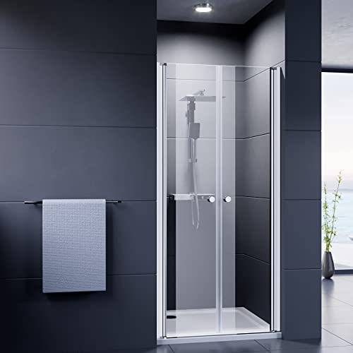 Duschmeister Duschtür 80 cm Pendeltür 185 cm Höhe für Nische Dusche mit Abperleffekt Nano Beschichtung nach innen und außen öffnend