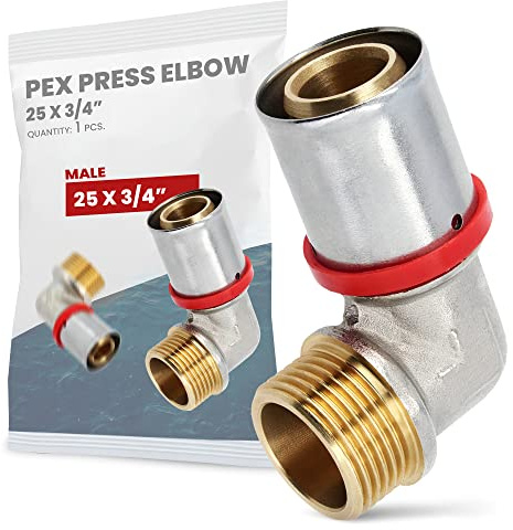 Winkelverbinder PEX-Pressfittings 25 x 3/4'' Außengewinde Heizung Sanitärsysteme Messing Stahl EPDM O-Ringe Perfekte Dichtigkeit Heizungs- Sanitär- Trinkwasserinstallation