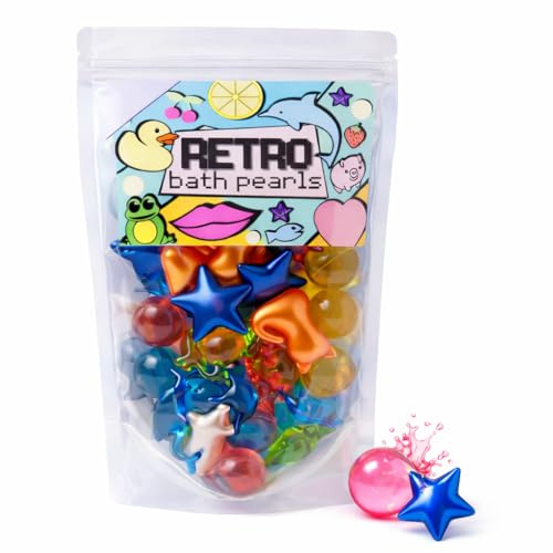 Retro Badeperlen Jumbo Pack 30 sortierte Badeperlen verschiedene Formen und Düfte Tiere, Herzen, Sterne, Perlen Strumpffüller für sie, witziges Geschenk, Wichtelgeschenk
