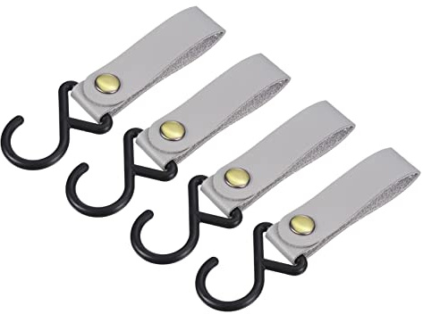sourcing map 4 Pack PU Leder S Regal Haken Plastik Außenzubehör Grau | für Camping Aufhänger