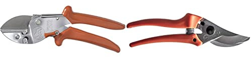 Original LÖWE 1 Profi Amboss Gartenschere 1.107 mit ergonomischer Griffform - robuste und scharfe Schere aus rostfreiem Stahl & 14 Gartenschere Rosenschere 14.107 mit scharfen Stahlklingen aus Carbon