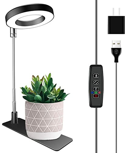 Wiaxulay Grow Lights for Indoor Plants, 48 LEDs Full Spectrum Plant Light for Indoor Plants, Height Adjustable Halo Grow Lights with Base, Auto Timer 3/9/12Hrs, 10 Brightness, Ideal for Small Plants