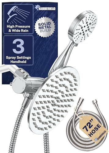 Hammerhead Showers Dual Shower Head Combo, 8-Inch Rainfall & 3-Flow Handheld, Chrome, 2.5 GPM