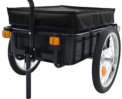 LAPOOH Fahrradanhänger/Handwagen 155x60x83 cm Stahl Schwarz, Fahrrad Anhänger, Lastenanhänger, Handwagen, Fahrrad-lastenanhänger, Lastenfahrrad