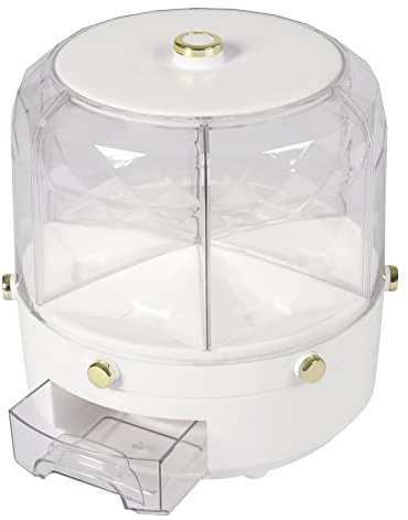 Grain Storage Dispenser,Countertop 6 Compartment 360°Rotating Dry Food Dispenser,Cereal Storage Dispenser Rice Storage Container Kitchen Airtight Food Storage for Flour Sugar Nuts Beans (White)