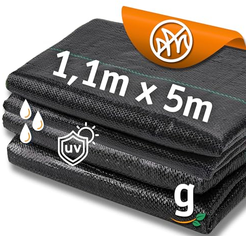 Gardazon UV-beständige Ukrautvlies - 70g/m², Robustes & dauerhaftes Gartenvlies gegen Unkraut (1,1 x 5m, Unkrautvlies)