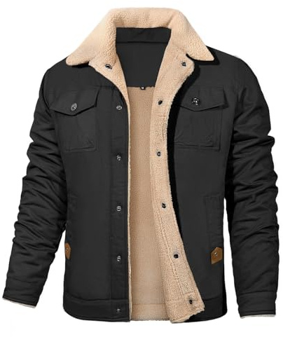 Svanco Manteau d'hiver Chaud pour Hommes, Veste Polaire Militaire avec Col, Blouson de Travail à 5 Poches, Noir, L