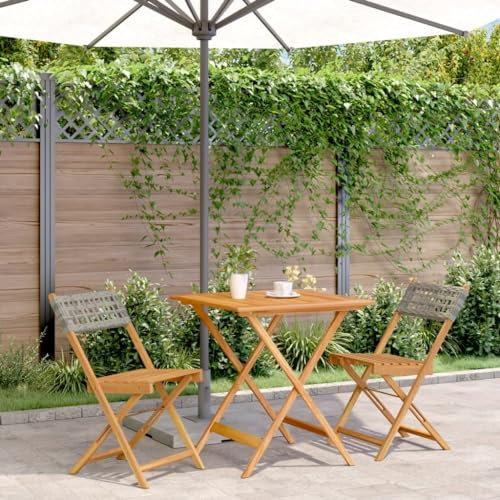 ZEYUAN 3-TLG. Bistro-Set Grau Poly Rattan und Massivholz, Gartenset Tisch Und Stühle, Balkon Möbel Für Kleinen Balkon, Terrassenmöbel, Balkonset, Balkonmöbel, Möbelsets - 3281863