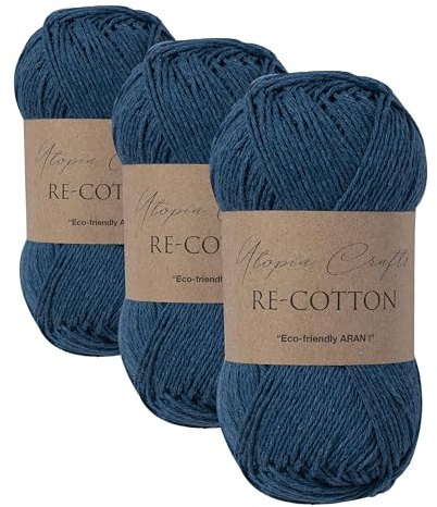 Utopia Crafts Re-Cotton Knitting Yarn, 100g (Blue Whale) (Pack of 3)