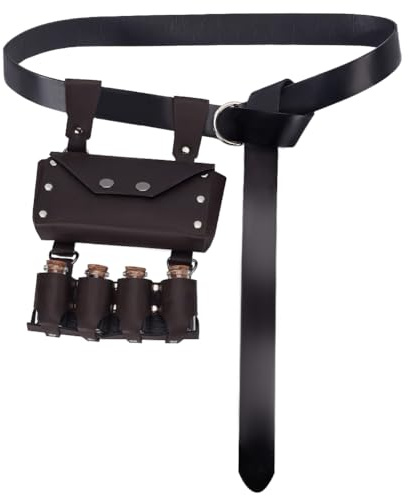 NBEADS Mittelalterliche Alchemy-Gürteltasche, Leder-Gürteltasche mit 4 Kork-Glasflaschen und Kettengürtel Mittelalterlicher Ritter Zaubertrank Phiolen Tasche für Halloween-Dekoration, Kokosnussbraun