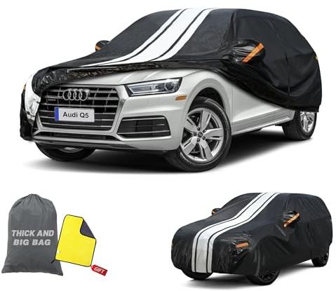 Cowtcver Cubierta Impermeable para Coche Compatibles con 2008-2024 Audi Q5, Funda Coche Exterior Transpirable Anti-UV Antipolvo Antilluvia, Cubre Coche con Cremallera y Forro de Algodón.