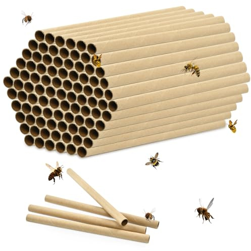 100 Stück Mason Bee Tubes, 15 cm Lang, Imker Refill Kartoneinsatz, Mason Bee Nesting Paper Tubes, für Mason Bee House, Bee Hotels, Bienenhaus, Nisthülsen für Wildbienen Insektenhotel