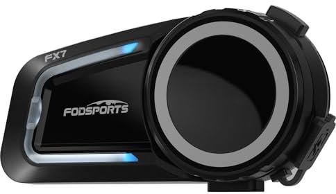 Fodsports FX7 Intercom Moto Bluetooth Mesh - 10 Motocyclistes Système de Communication Bluetooth Mesh pour Casque avec Fonction de Mixage/3 Chaînes/Partage de Musique/Radio FM/Étanche IP67