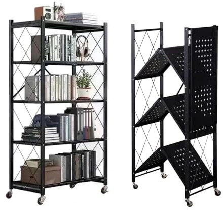 SEVEN COMFORT Scaffale pieghevole a 5 ripiani, in metallo con ruote, 100 kg, per cucina, bagno, soggiorno