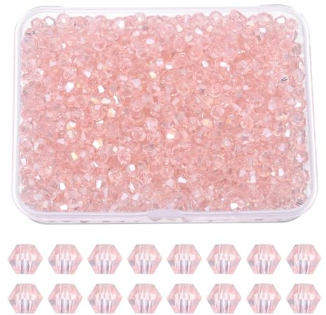 PATIKIL 1 000 st fasetterade bikonglas pärlor kit 4 mm, rosa AB, pärlor för armband med låda, kristaller för smyckestillverkning, gör-det-själv smycken, halsband, örhängen