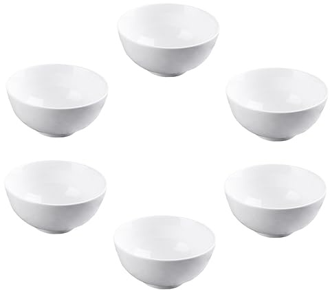 Amosfun Lot De 6 Bols à Riz En Porcelaine Blanche 10 Cm, Récipients à Salade De Fruits Empilables, Bol à Portion De Légumes, Adaptés Maison Et Restaurant