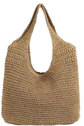 EIDIRGHB Stråväskor Dam Handväska Handvävd Mjuk Stor Strå Axelväska Boho Stråhandtag Tote Retro Sommar Beach Bag Rattan Handväska-brun