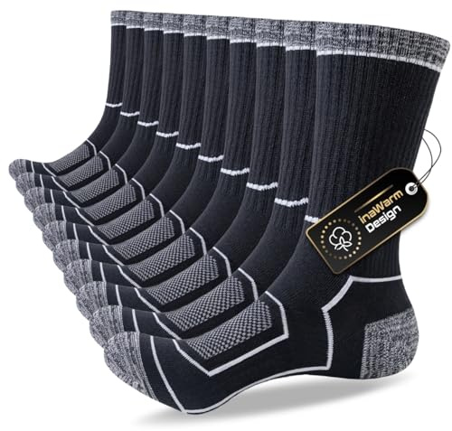 inaWarm Mens Socks, Breathable and Moisture Wicking Outdoor Performance Hiking Socks, Thick Cushioned Anti-Blister Crew Sock for Athletic, Work, Sports, Trekking, Walking, 5 Pairs